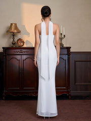 Hanging Neck Ribbon Backless Ruched Tube Dress