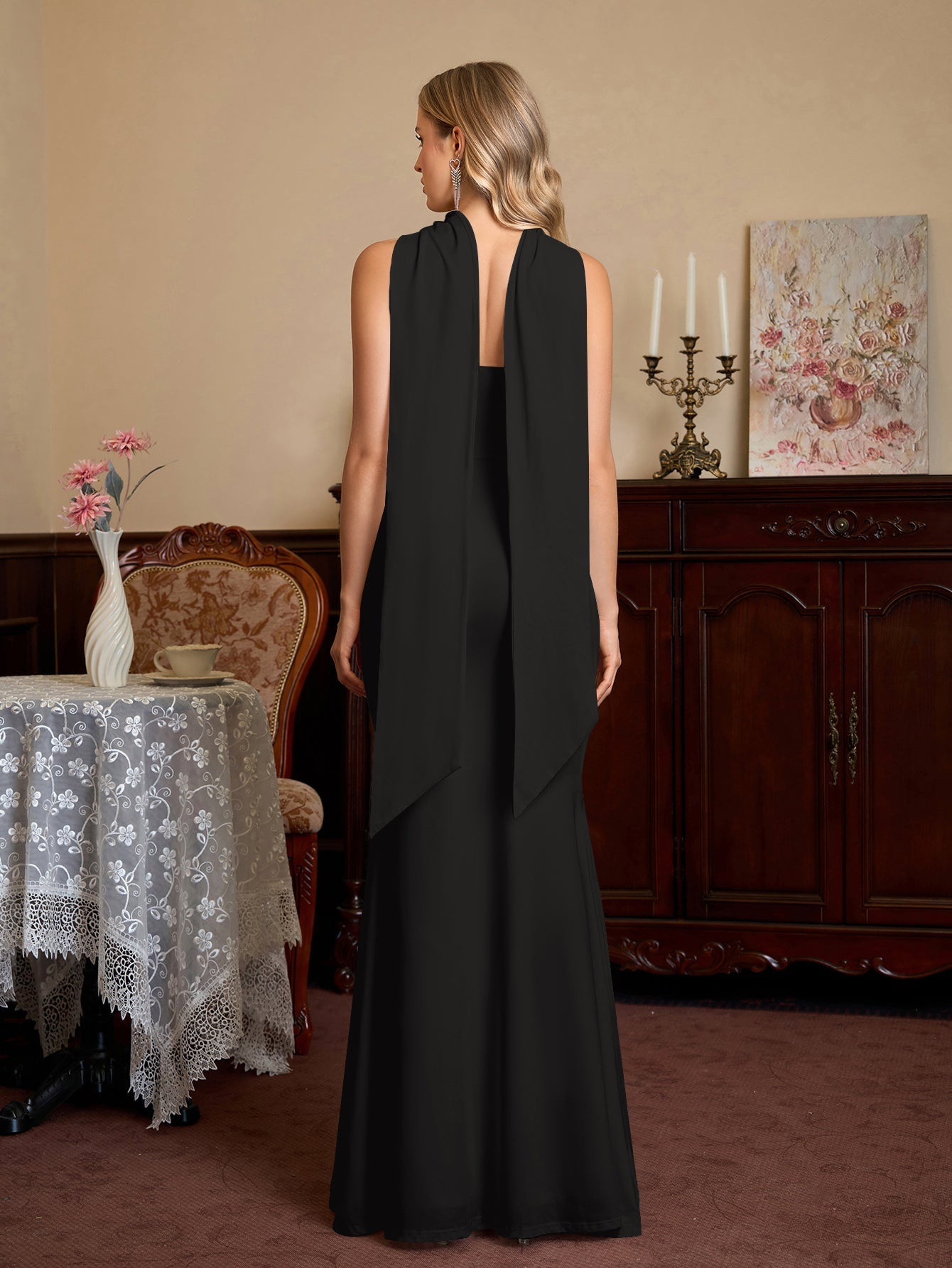 Hanging Neck Ribbon Backless Solid Tube Dress