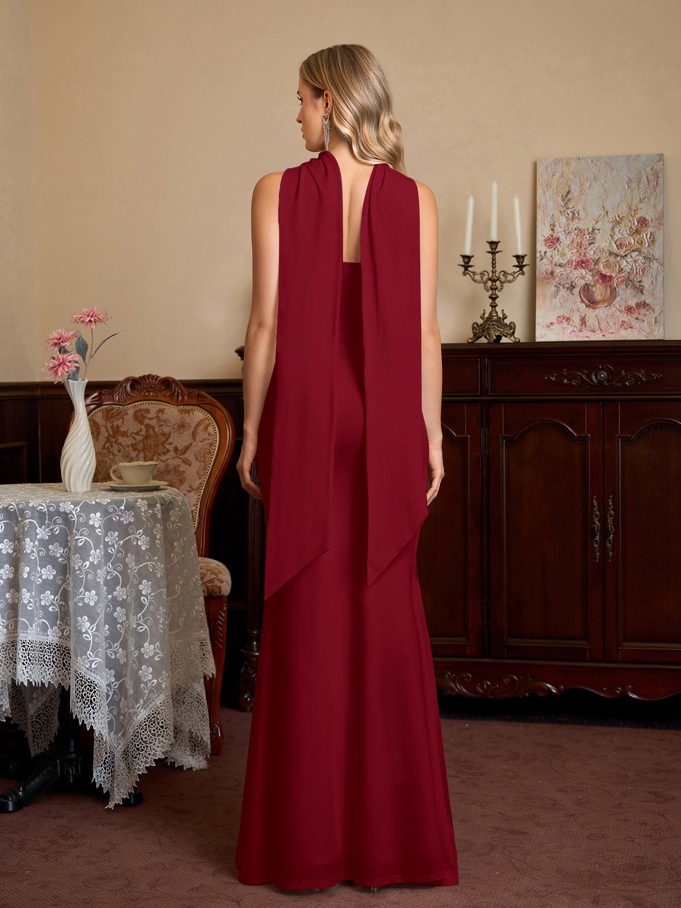 Hanging Neck Ribbon Backless Solid Tube Dress