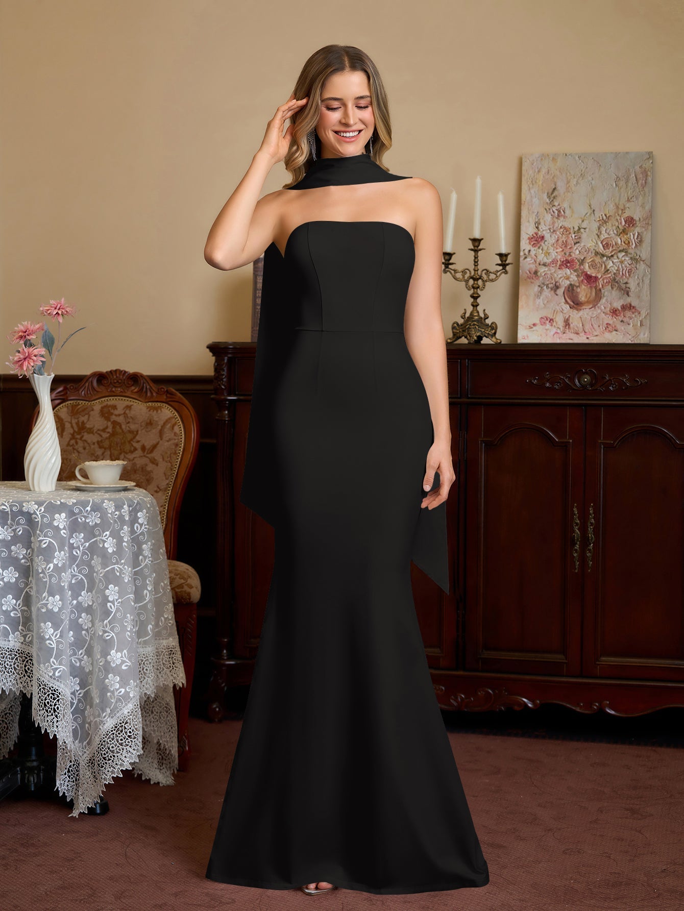 Hanging Neck Ribbon Backless Solid Tube Dress