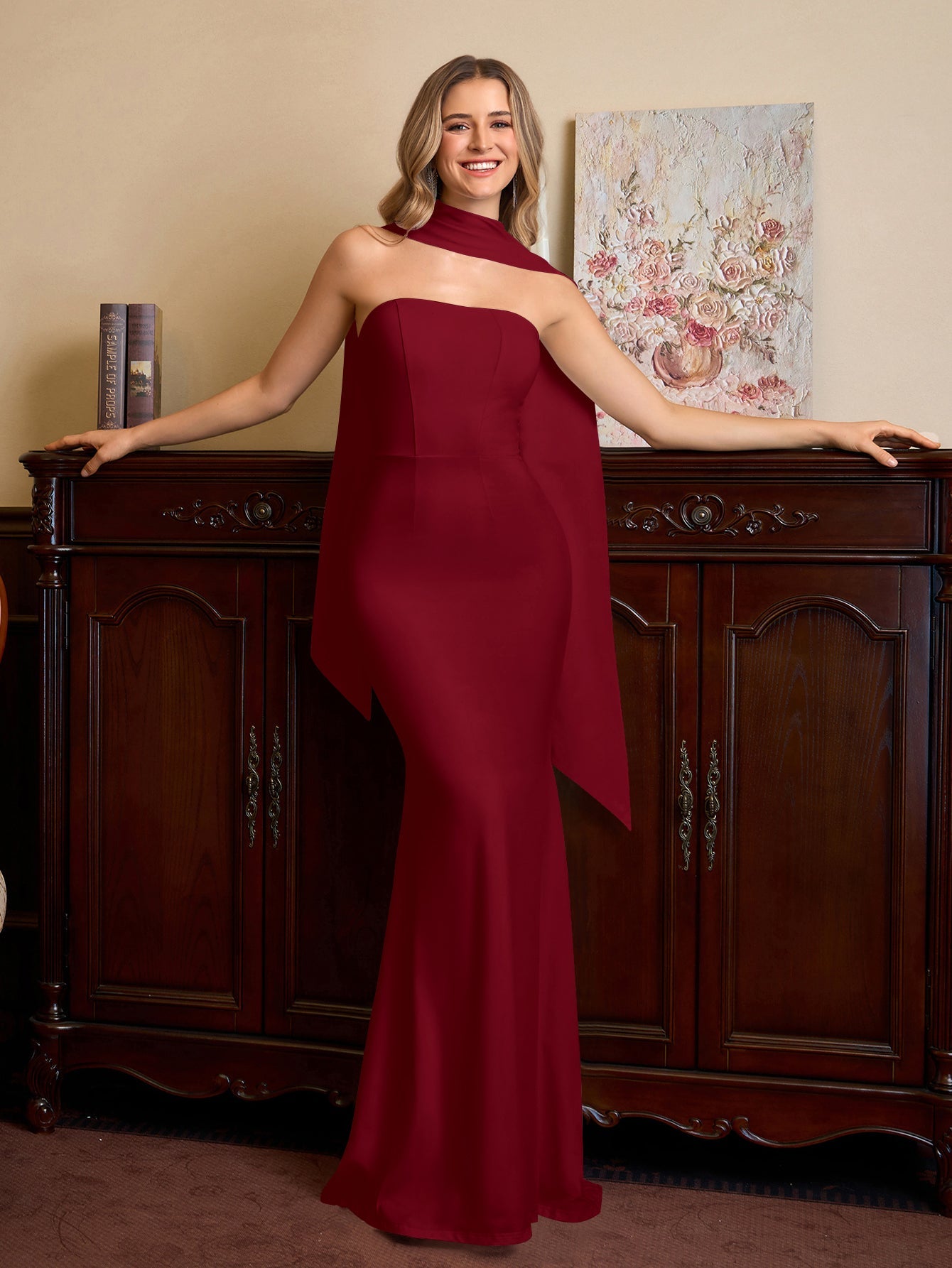 Hanging Neck Ribbon Backless Solid Tube Dress