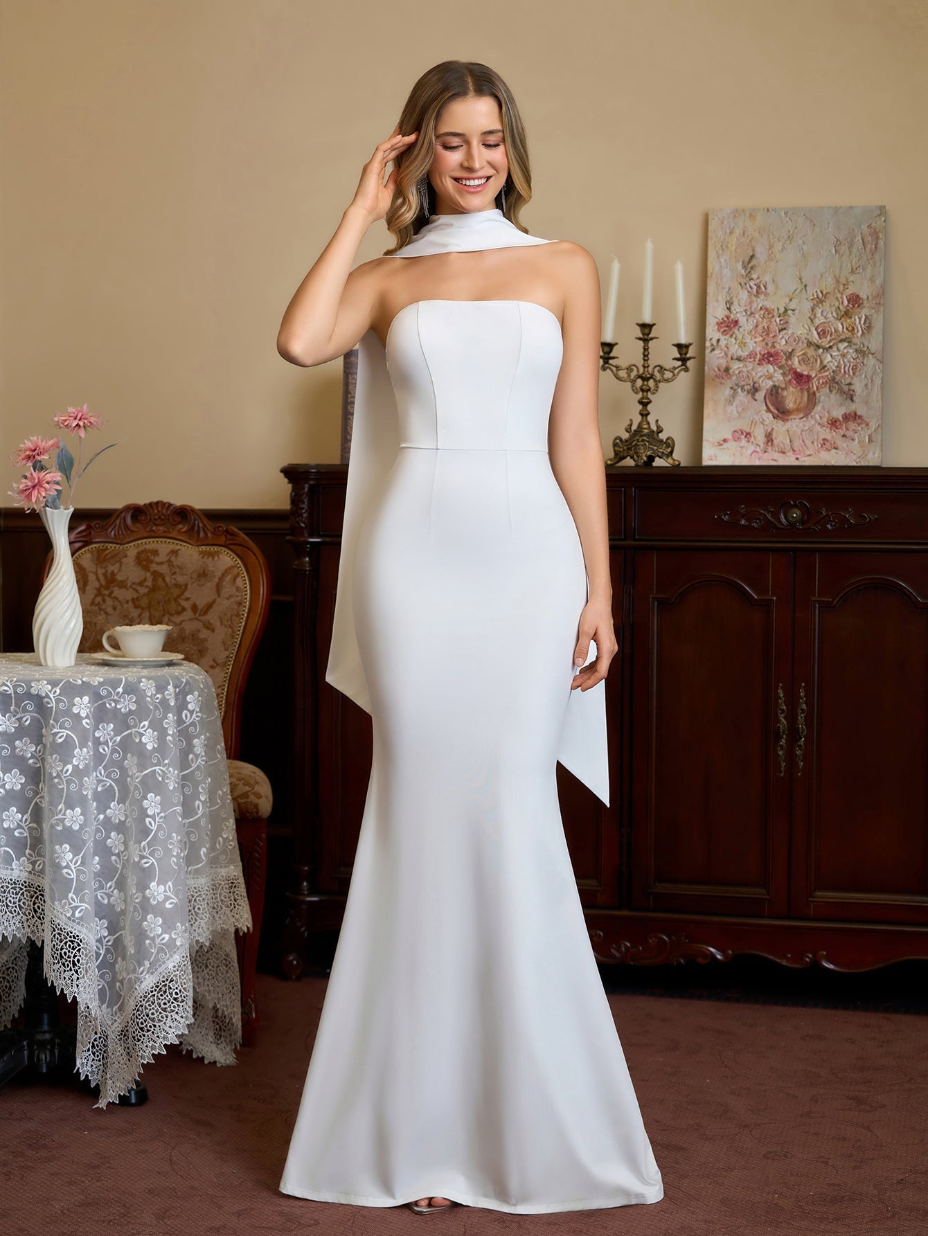 Hanging Neck Ribbon Backless Solid Tube Dress