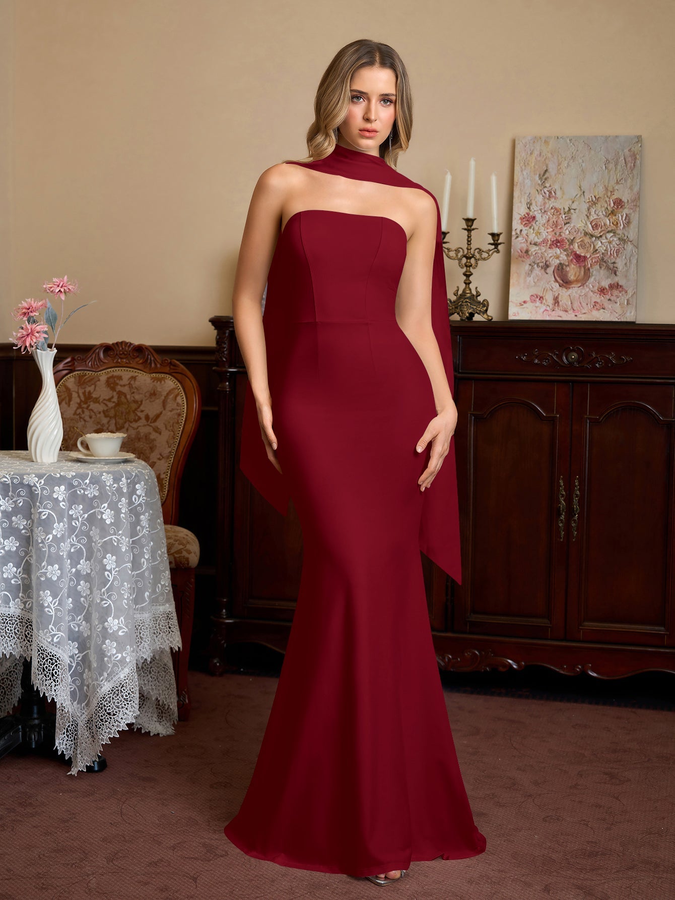 Hanging Neck Ribbon Backless Solid Tube Dress