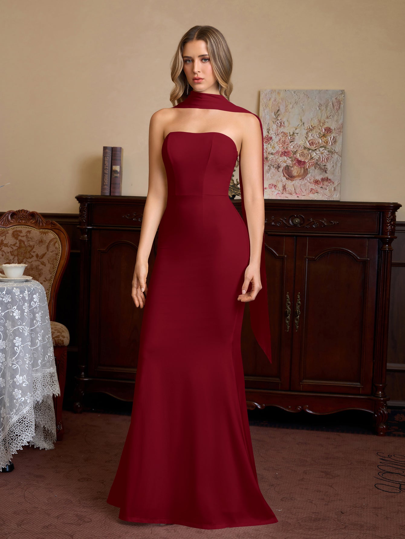 Hanging Neck Ribbon Backless Solid Tube Dress
