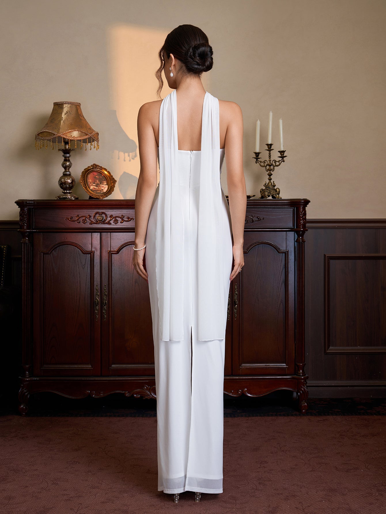 Hanging Neck Ribbon Ruched Split Tube Dress