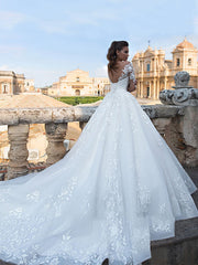 Jacquard Long Sleeve Lace Wedding Gown