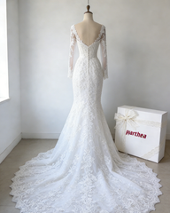 Jacquard Long Sleeve Lace Wedding Gown