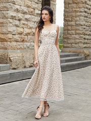 Lace Spliced Tie Front Floral Print Maxi Dress