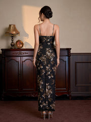 Lace Trim Corset Floral Print Mesh Dress