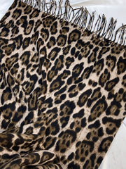 Leopard Print Fringed Scarf