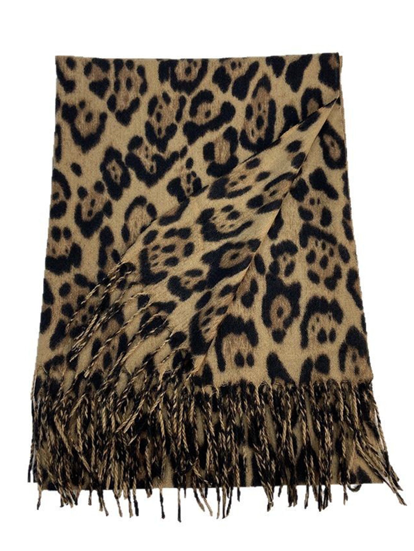Leopard Print Fringed Scarf