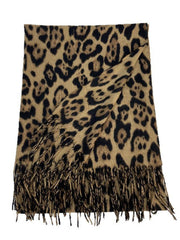 Leopard Print Fringed Scarf