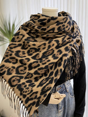 Leopard Print Fringed Scarf