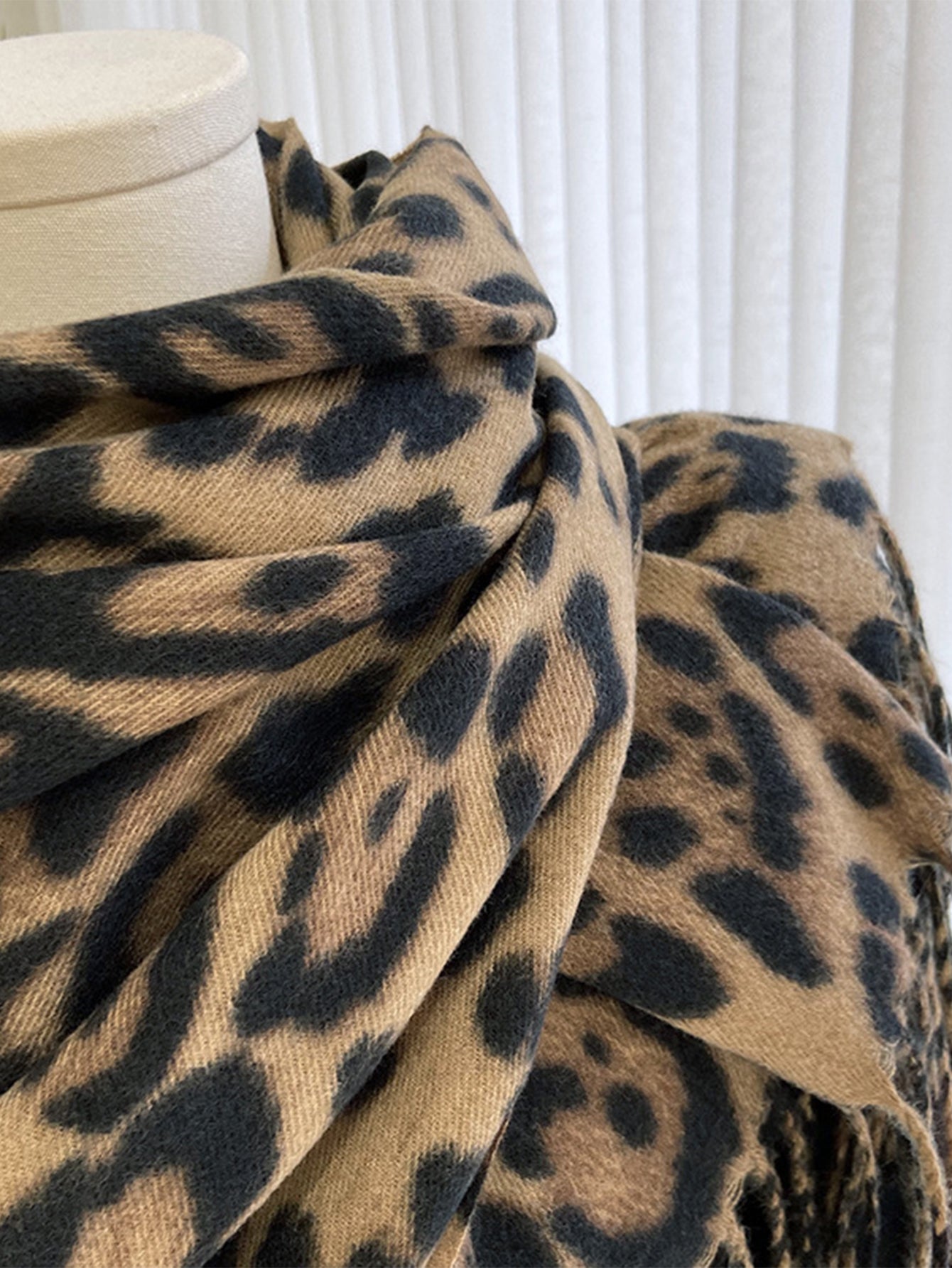 Leopard Print Fringed Scarf