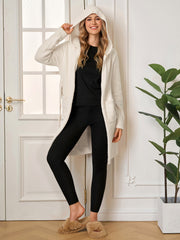 Long Sleeve Pocket Belted Hood Solid Sweater