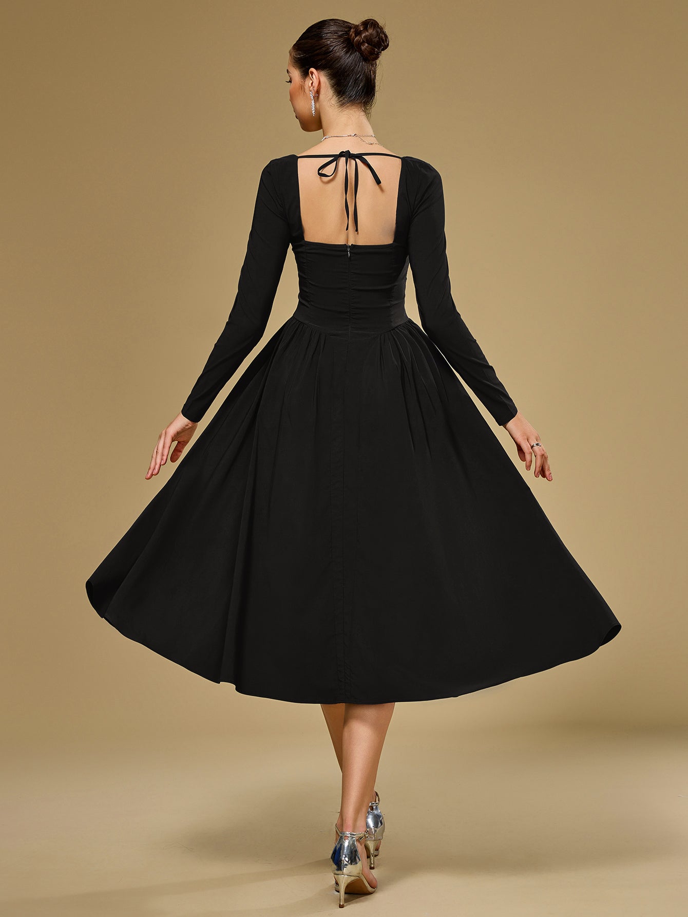 Long Sleeve Tie Back A-Line Dress