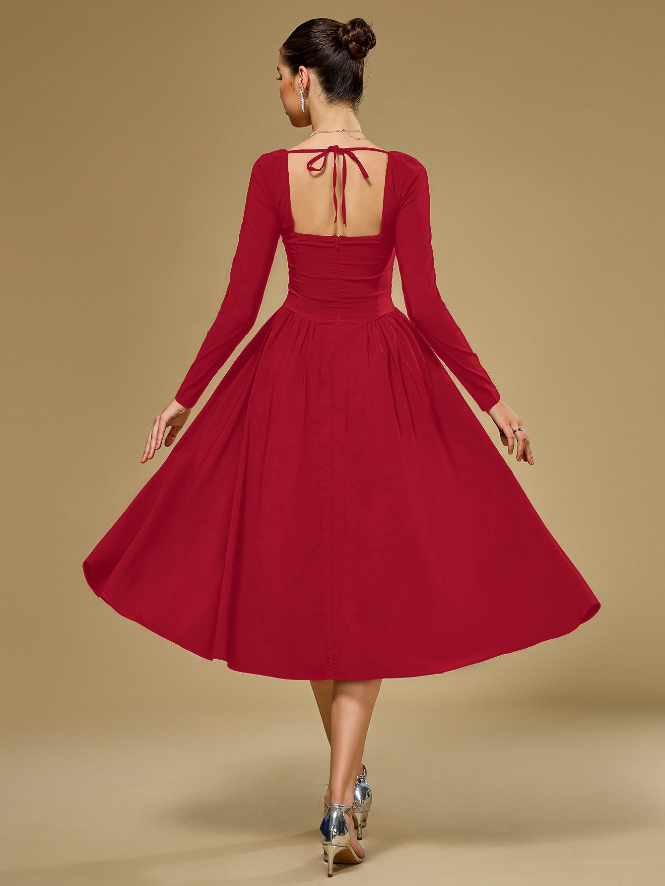 Long Sleeve Tie Back A-Line Dress