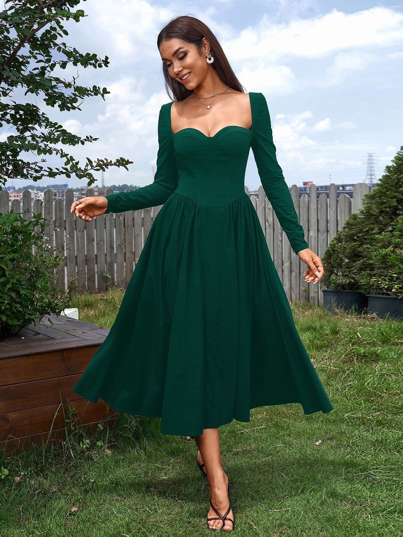 Long Sleeve Tie Back A-Line Dress