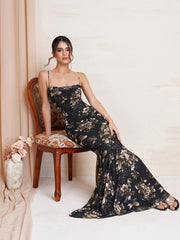 Mermaid Hem Bodycon Floral Print Mesh Dress