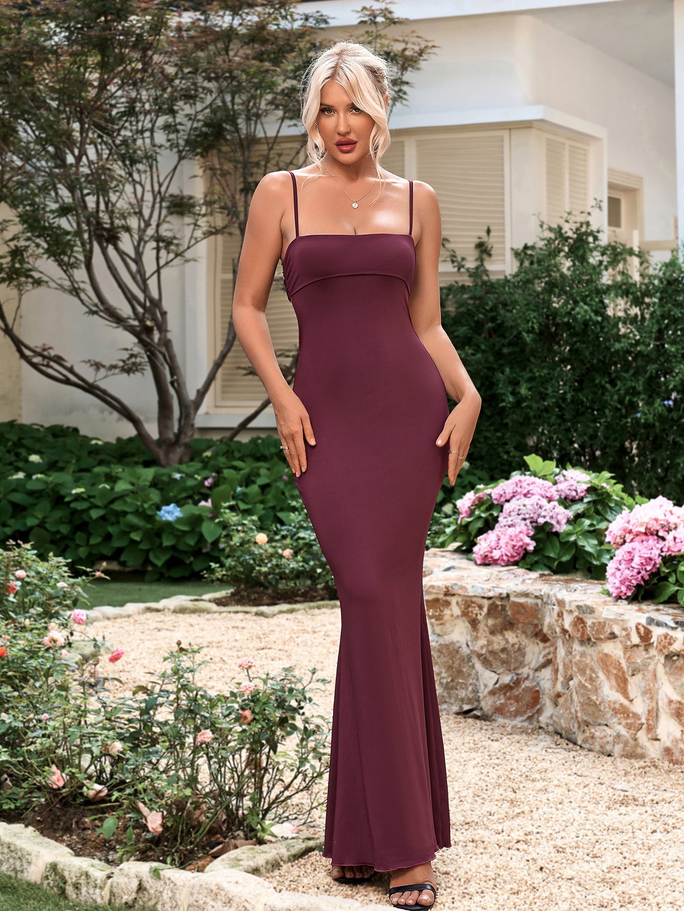 Sexy Suspender Solid Color Fishtail Bodycon Maxi Dress