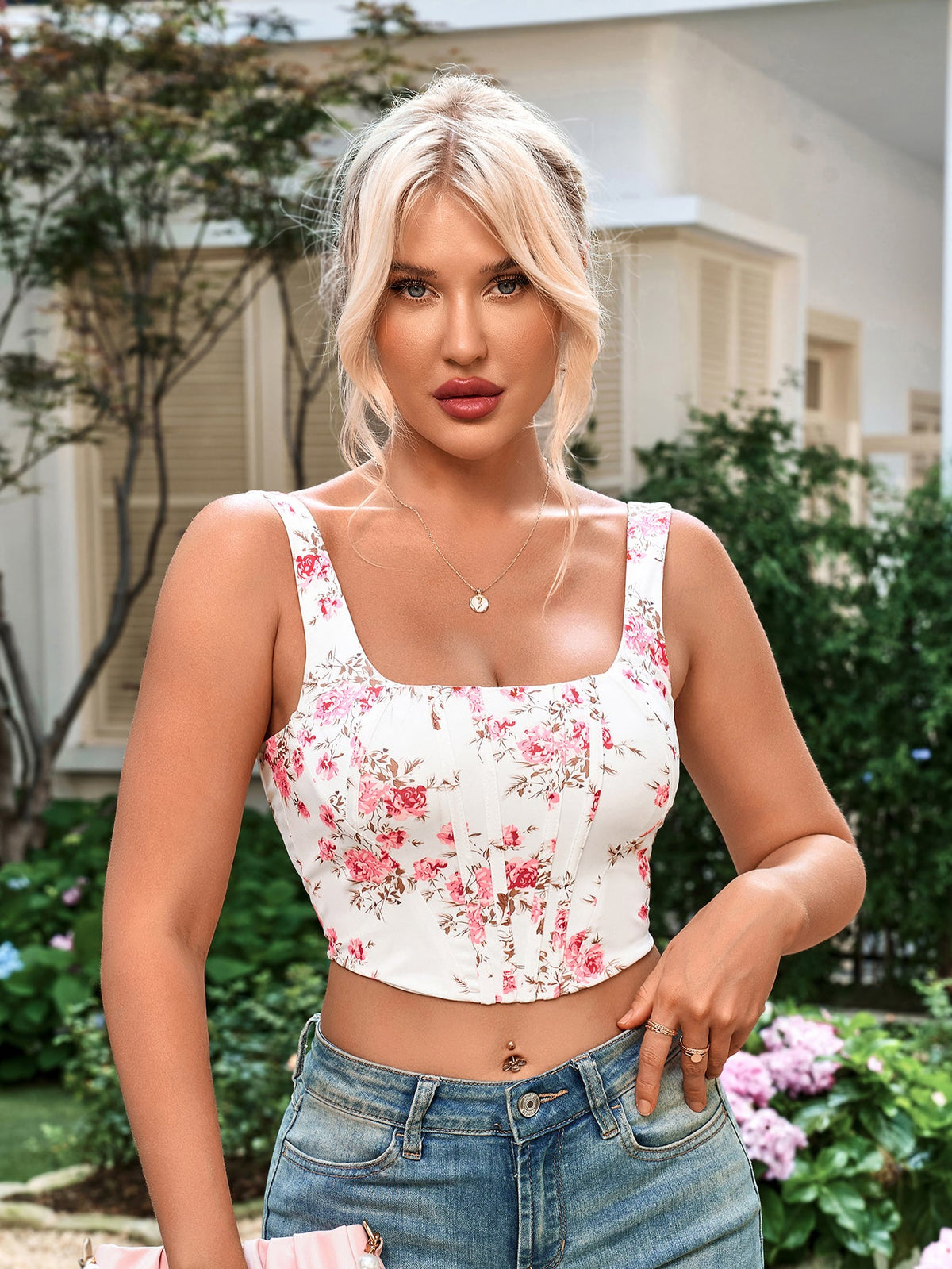 Ditsy Floral Print Hanky Hem Tank Top