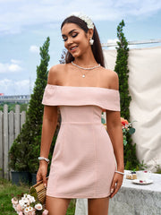 Sexy Solid Off-Shoulder Waist-Cinching Slim Strapless Bodycon Mini Dress