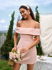 Sexy Solid Off-Shoulder Waist-Cinching Slim Strapless Bodycon Mini Dress