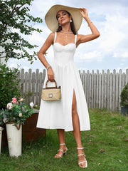 Sexy Sleeveless Solid Backless Slip Corset Midi Dress