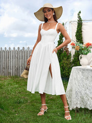 Sexy Sleeveless Solid Backless Slip Corset Midi Dress