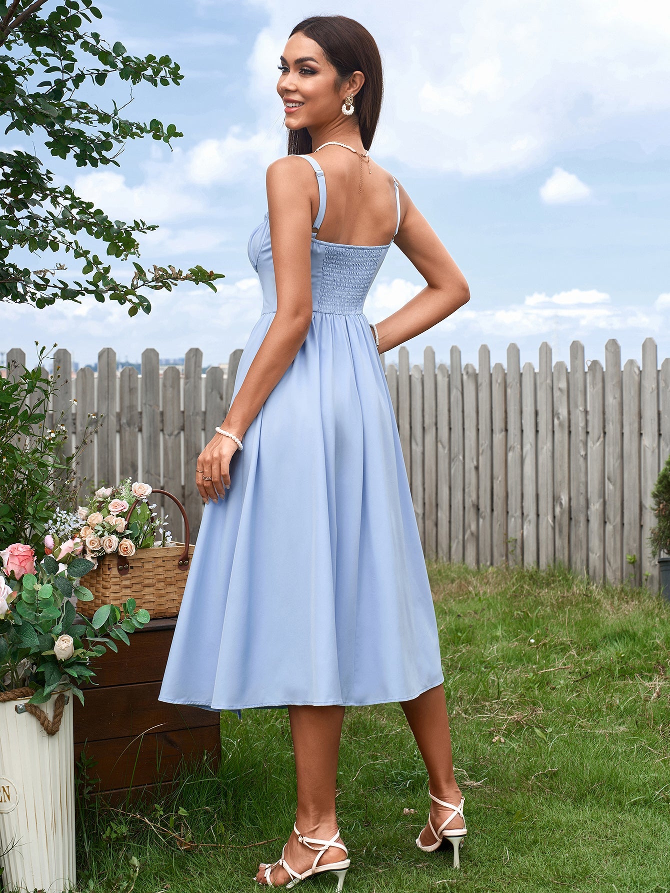 Cinched Waist Slip Midi Dress