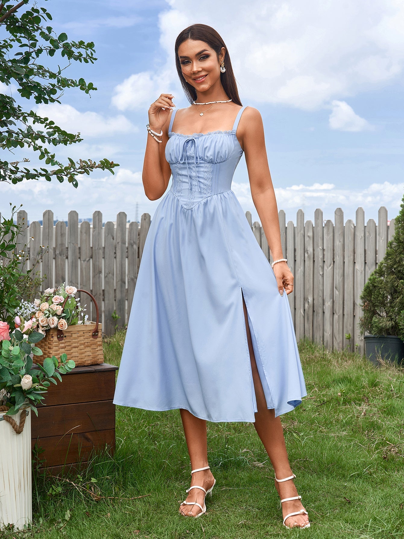 Cinched Waist Slip Midi Dress