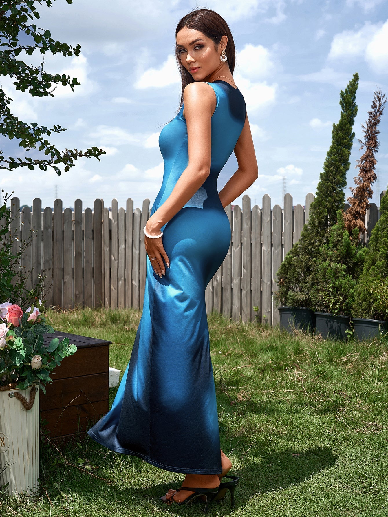 Fashion-Print Sleeveless Slit Bodycon Maxi Dress
