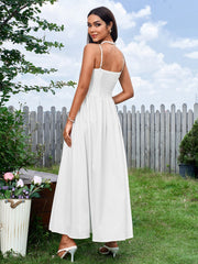 Solid Sleeveless Backless Waist-Cinching Ruched Slip Maxi Dress