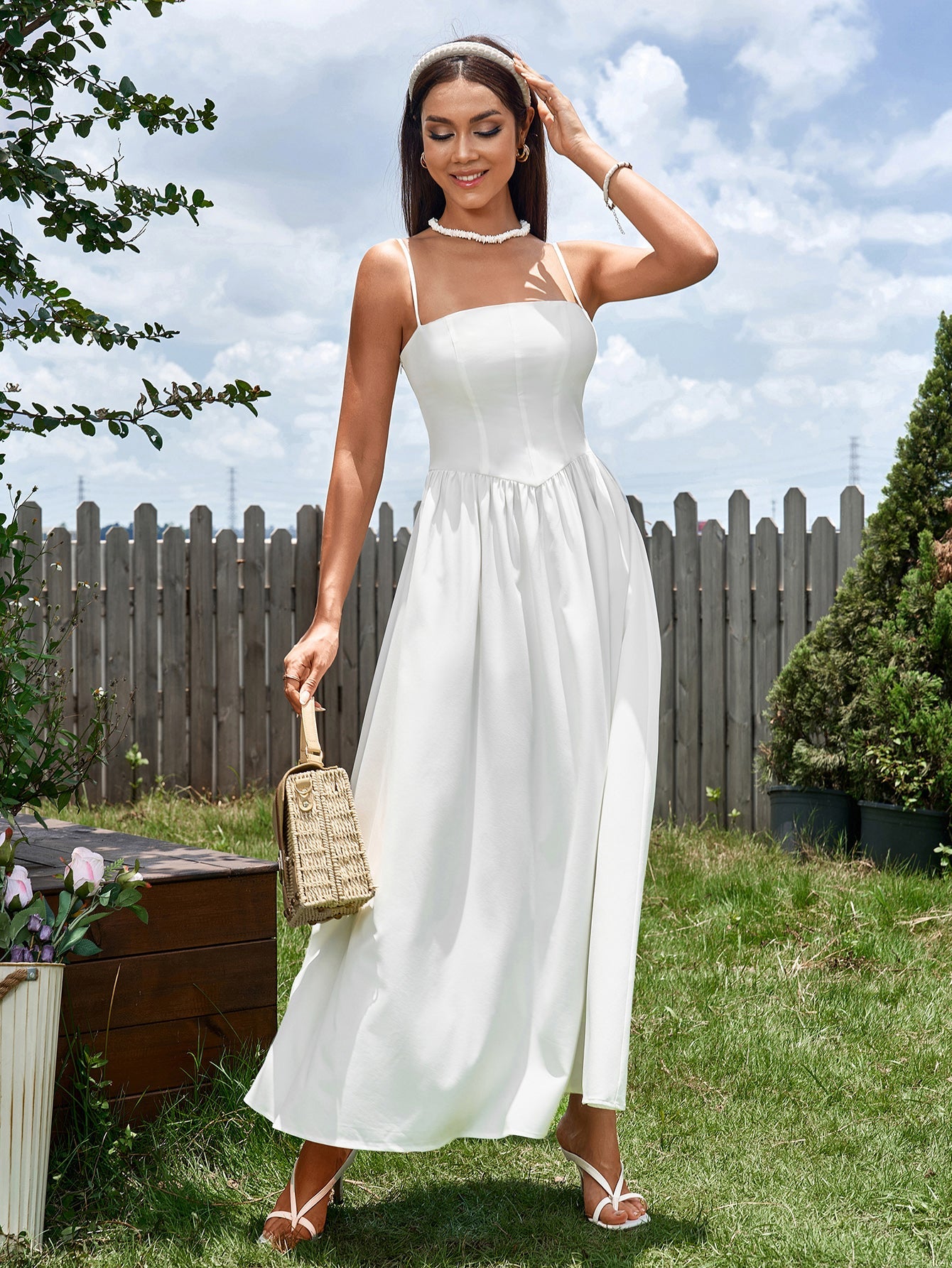 Solid Sleeveless Backless Waist-Cinching Ruched Slip Maxi Dress