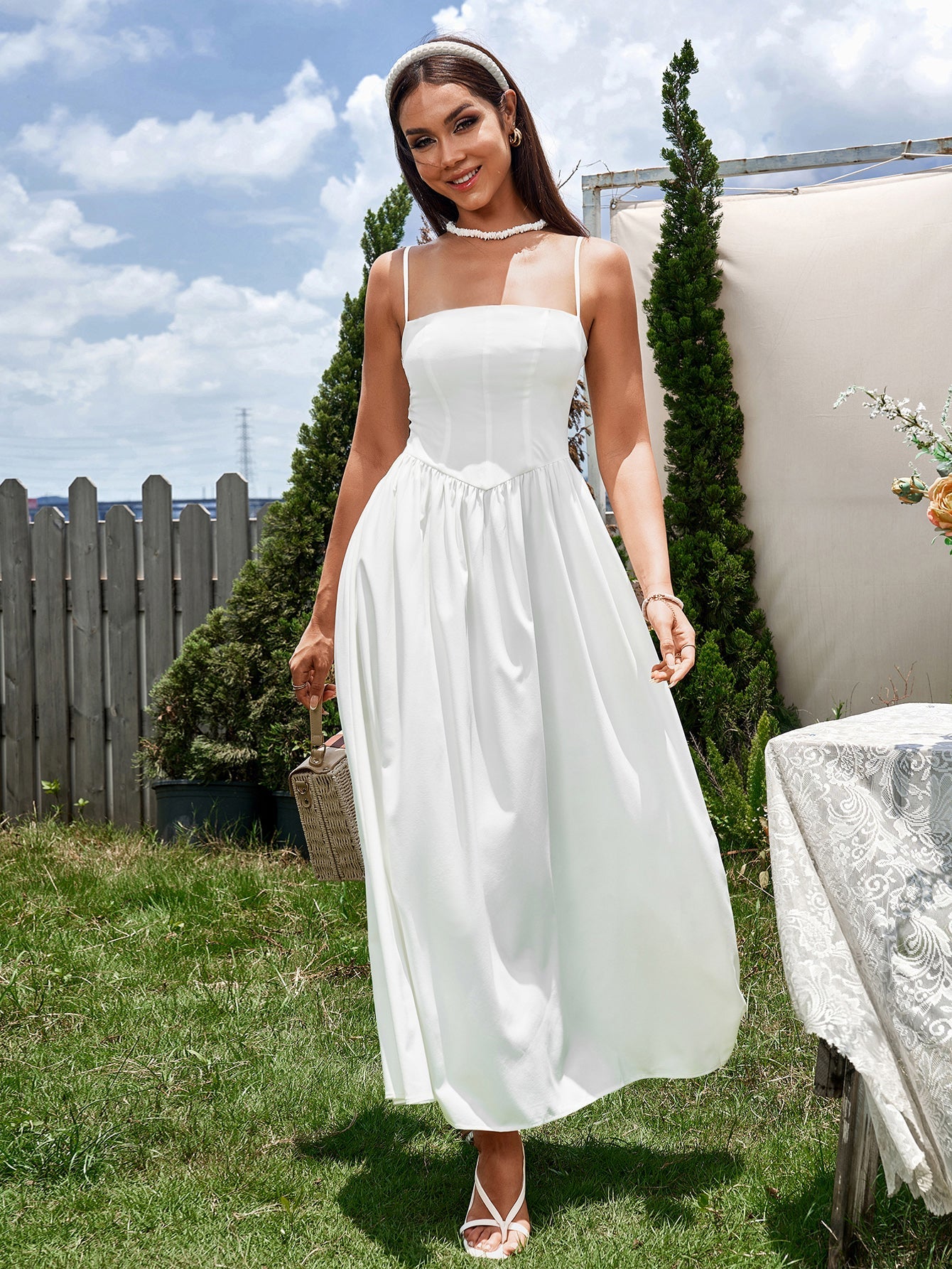 Solid Sleeveless Backless Waist-Cinching Ruched Slip Maxi Dress