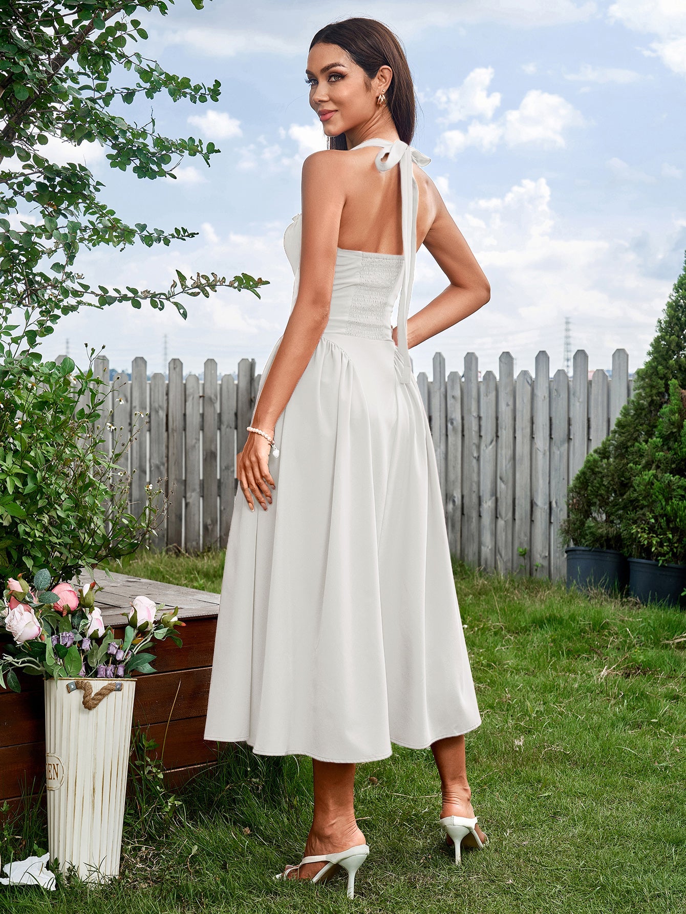 Sexy and Fashionable Halter Neck Cinched Waist Ruched Dress