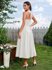 Sexy and Fashionable Halter Neck Cinched Waist Ruched Dress