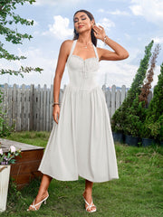 Sexy and Fashionable Halter Neck Cinched Waist Ruched Dress