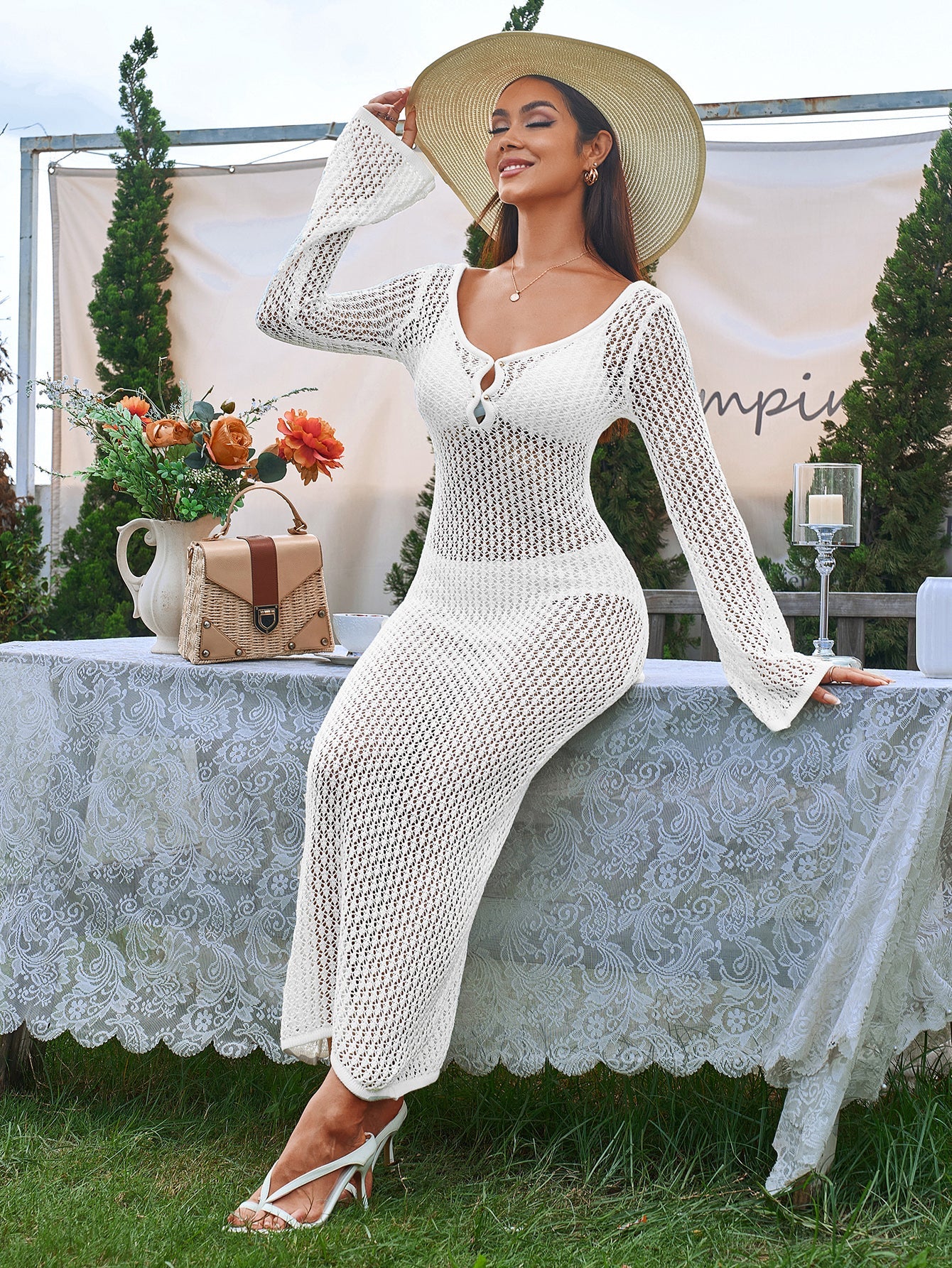 Sexy Solid Long-Sleeved Bodycon Maxi Dress