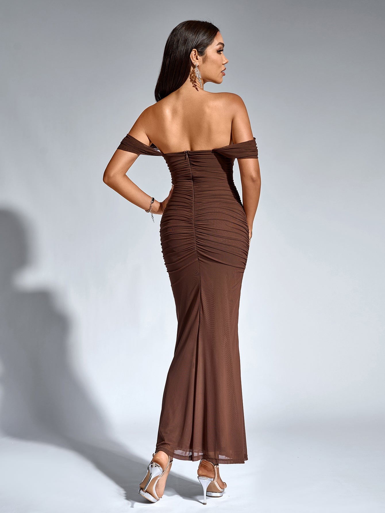 Sexy Off-Shoulder Mesh Bandeau Bodycon Maxi Dress