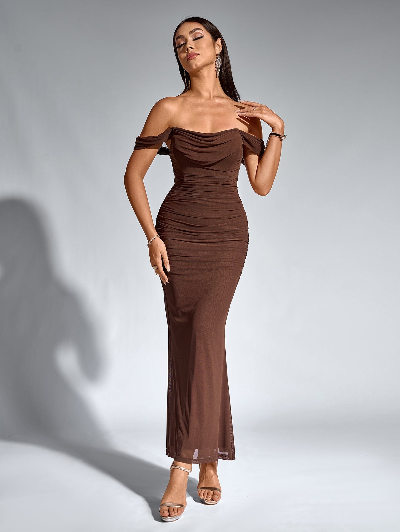 Sexy Off-Shoulder Mesh Bandeau Bodycon Maxi Dress