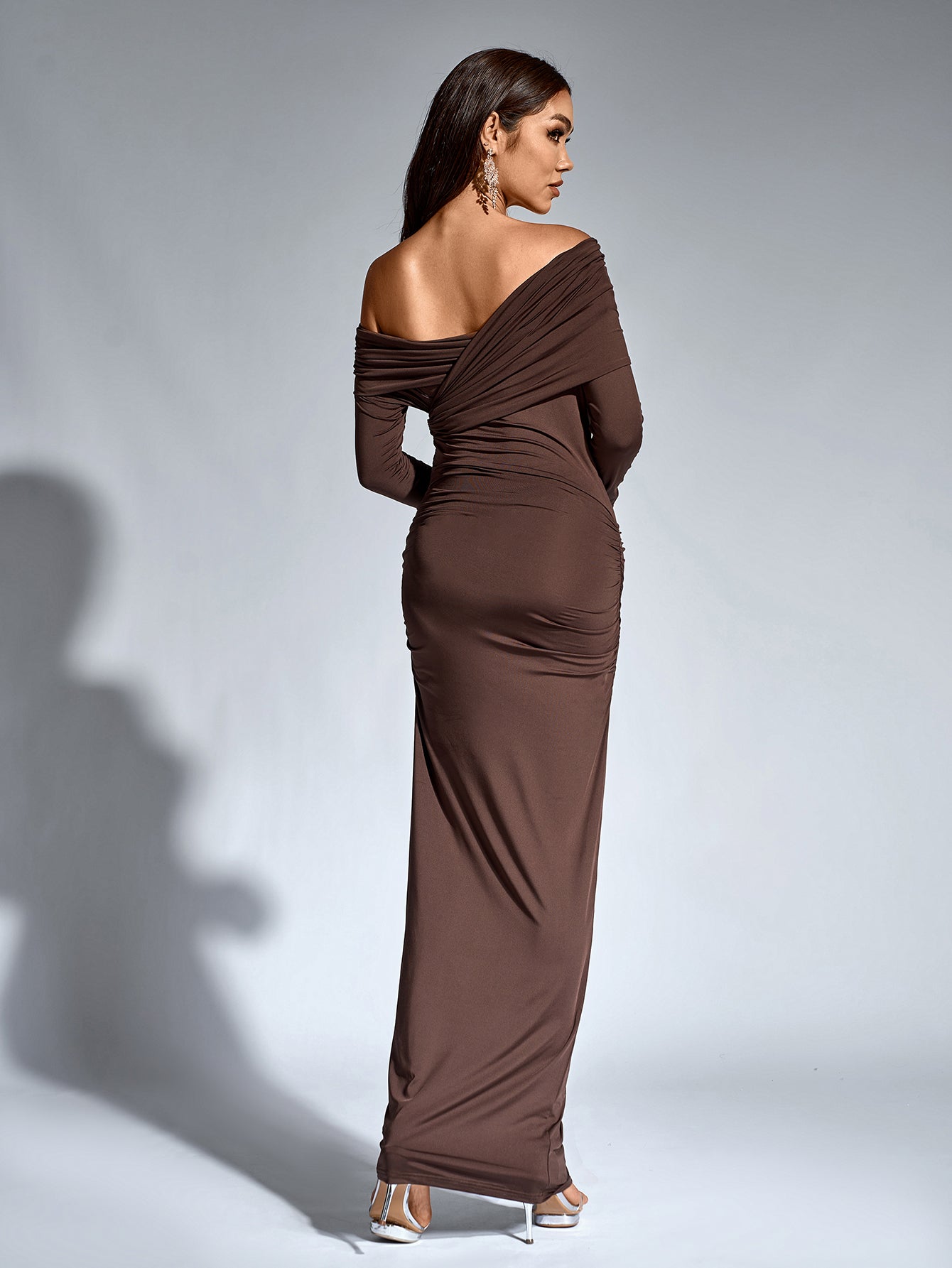 Sexy Solid One Shoulder Ruched Bodycon Maxi Dress