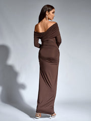 Sexy Solid One Shoulder Ruched Bodycon Maxi Dress