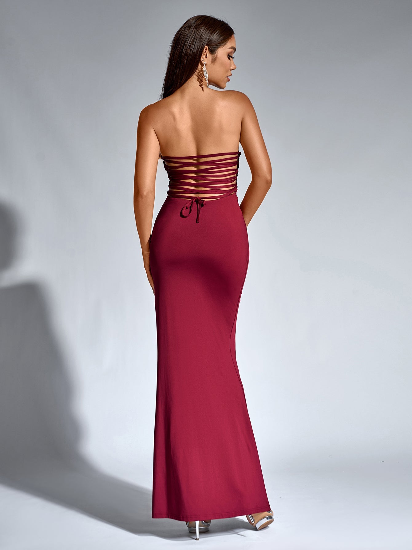 Sexy Off-Shoulder Solid Backless Ruched Bodycon Maxi Dress