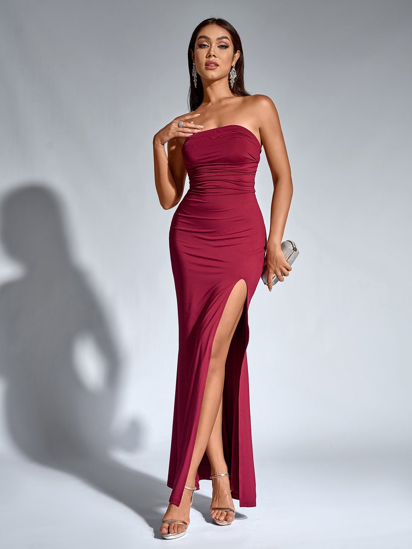 Sexy Off-Shoulder Solid Backless Ruched Bodycon Maxi Dress