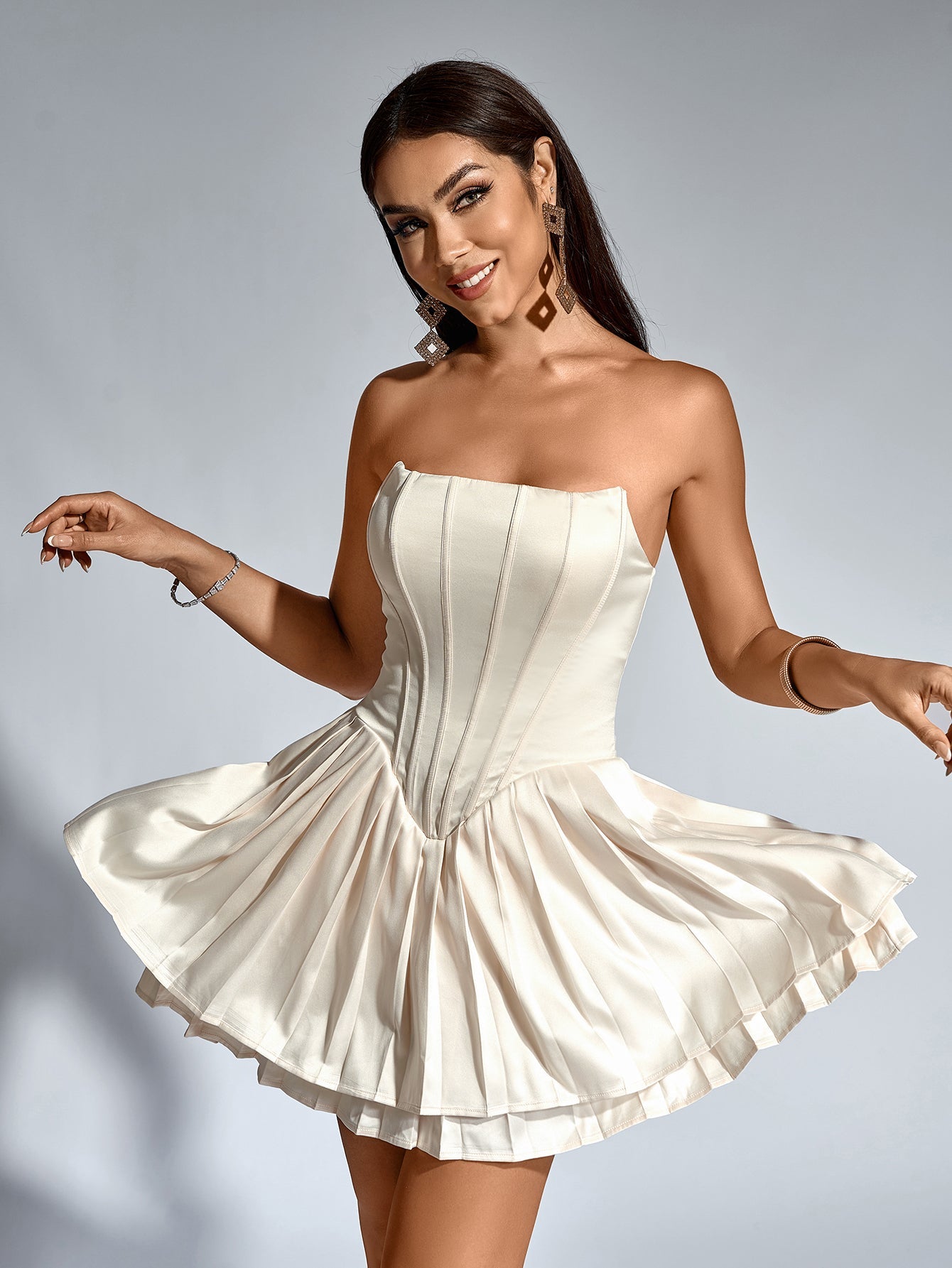 Sexy Solid Sleeveless Backless Strapless Ruched Mini Dress