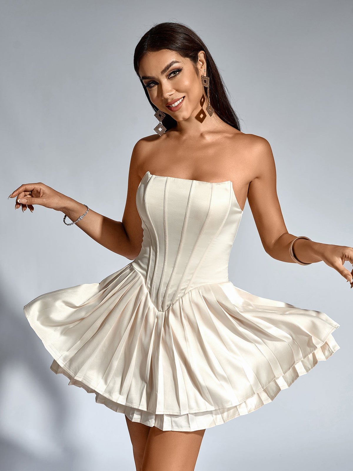 Sexy Solid Sleeveless Backless Strapless Ruched Mini Dress