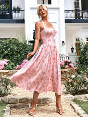 Halter Tie Floral Smocking Dress