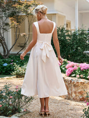 Solid Cross-Tie Sleeveless Backless Ruched Midi Dress