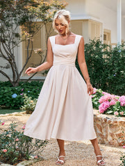 Solid Cross-Tie Sleeveless Backless Ruched Midi Dress